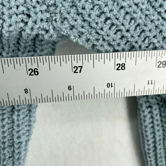 So. Pullover Sweater Women's XL Blue Eyelet V-Neck Ribbed Cable Knit Stretch - Picture 3 of 11